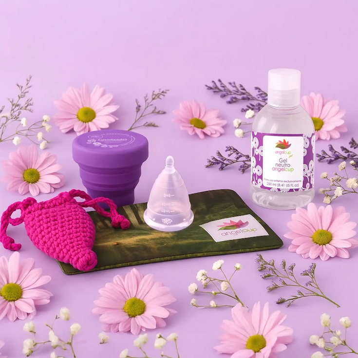 Kit de la copa menstrual Angelcup, la solución empática y segura para mujeres con un ciclo irregular que buscan libertad y confianza todos los días.