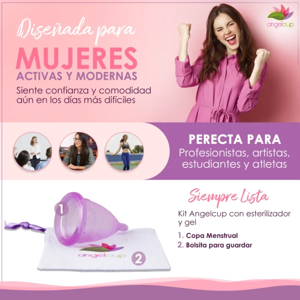 Copa Menstrual Angelcup Lila de silicón médico