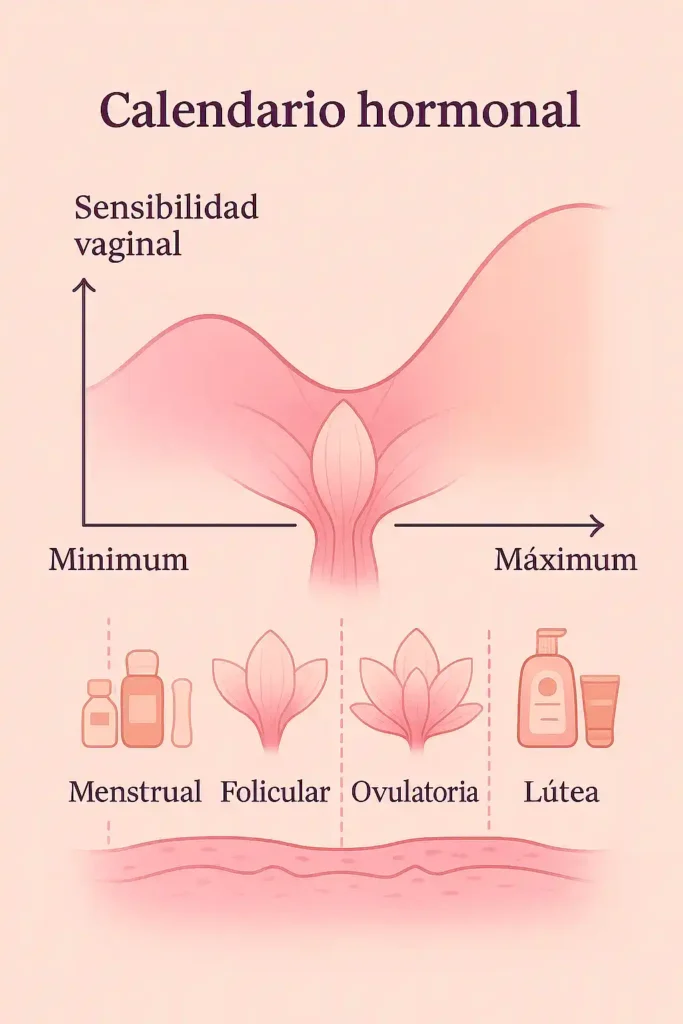 Diagrama de calendario hormonal con fases menstruales Menstrual, folicular, ovulatoria y lútea