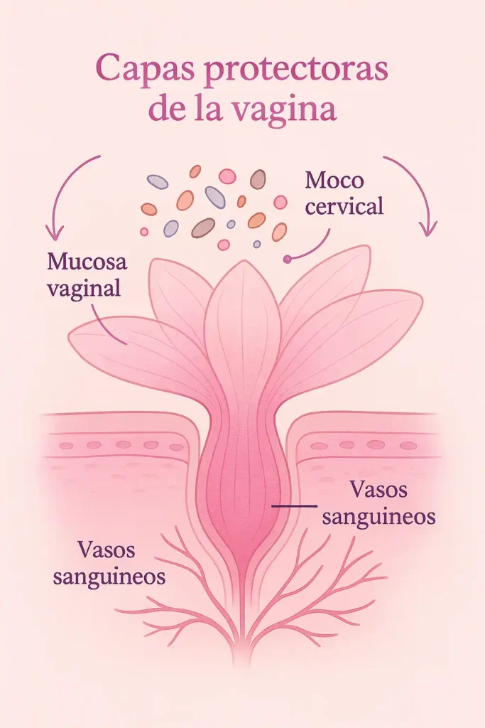 Diagrama de capas protectoras de la vagina ejemplificadas como la raíz de una flor