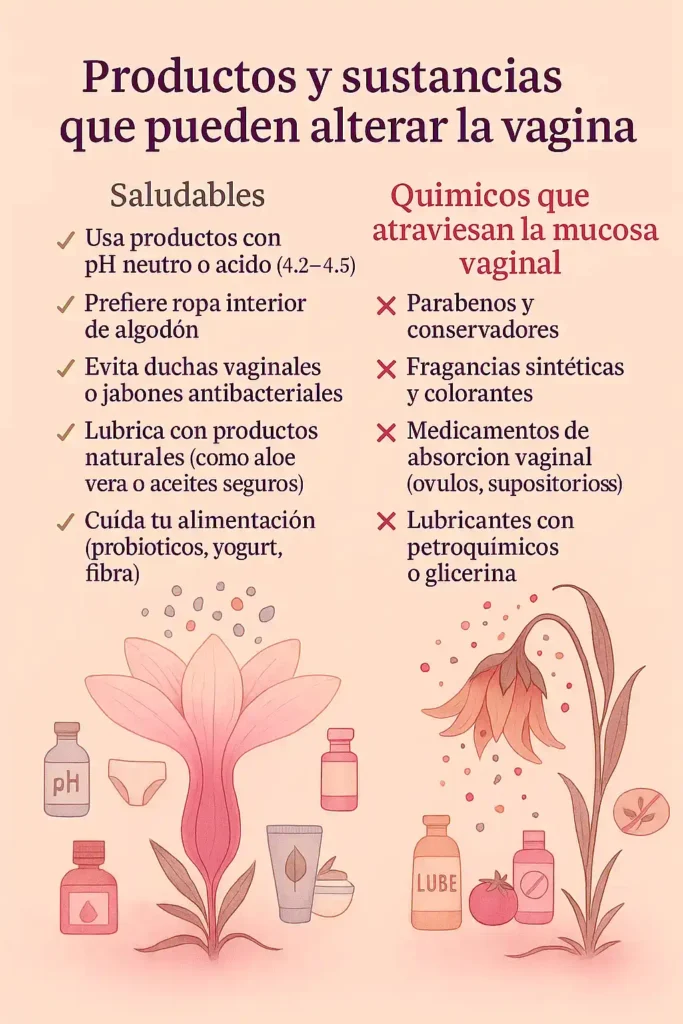 Diagrama de productos y sustancias que pueden dañar la permeabilidad vaginal