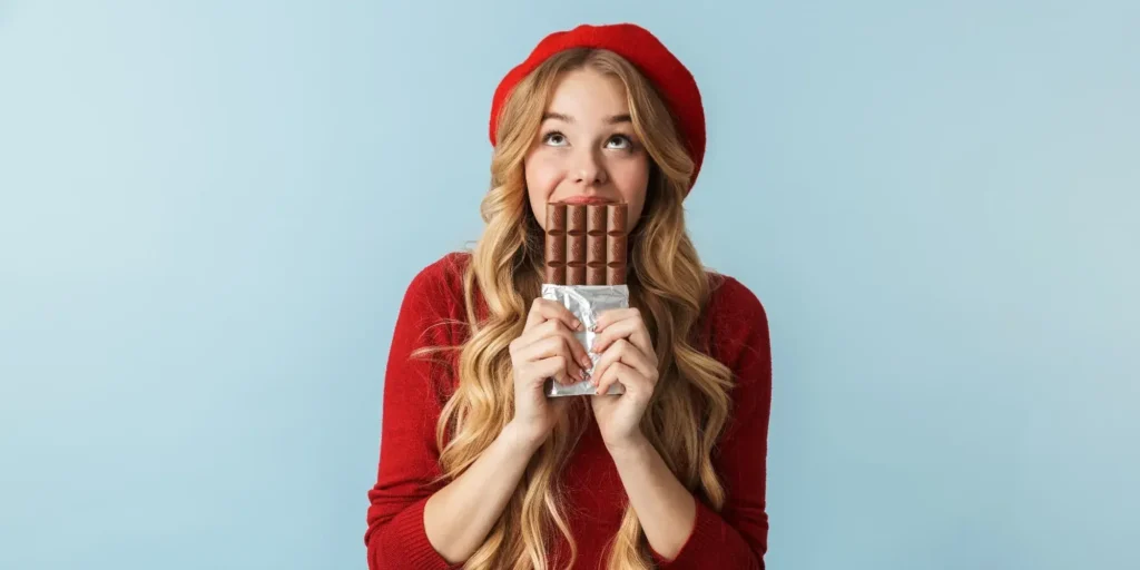 Mujer comiendo chocolate