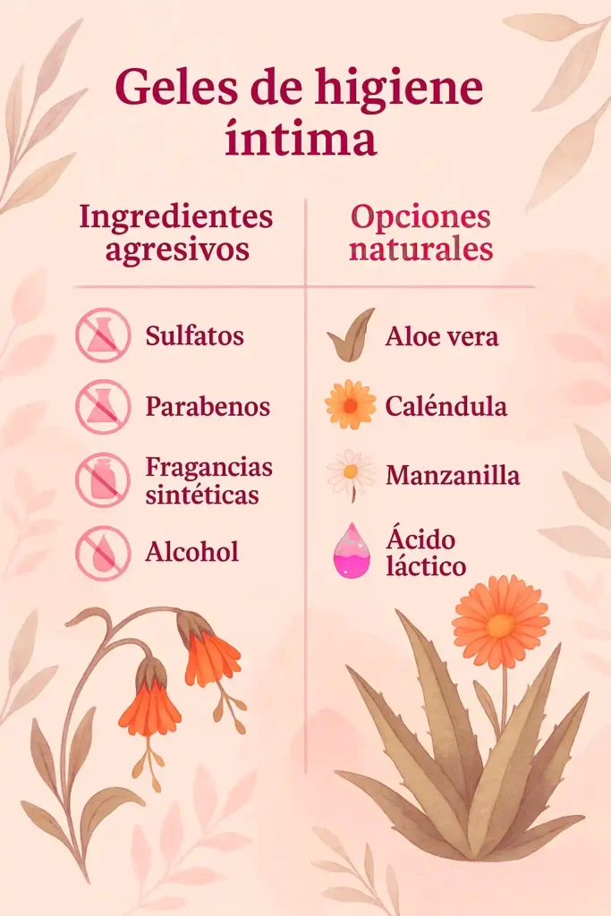 diagrama de ingredientes permitidos y no permitidos para los geles íntimos
