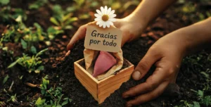 copa menstrual siendo enterrada en cajita