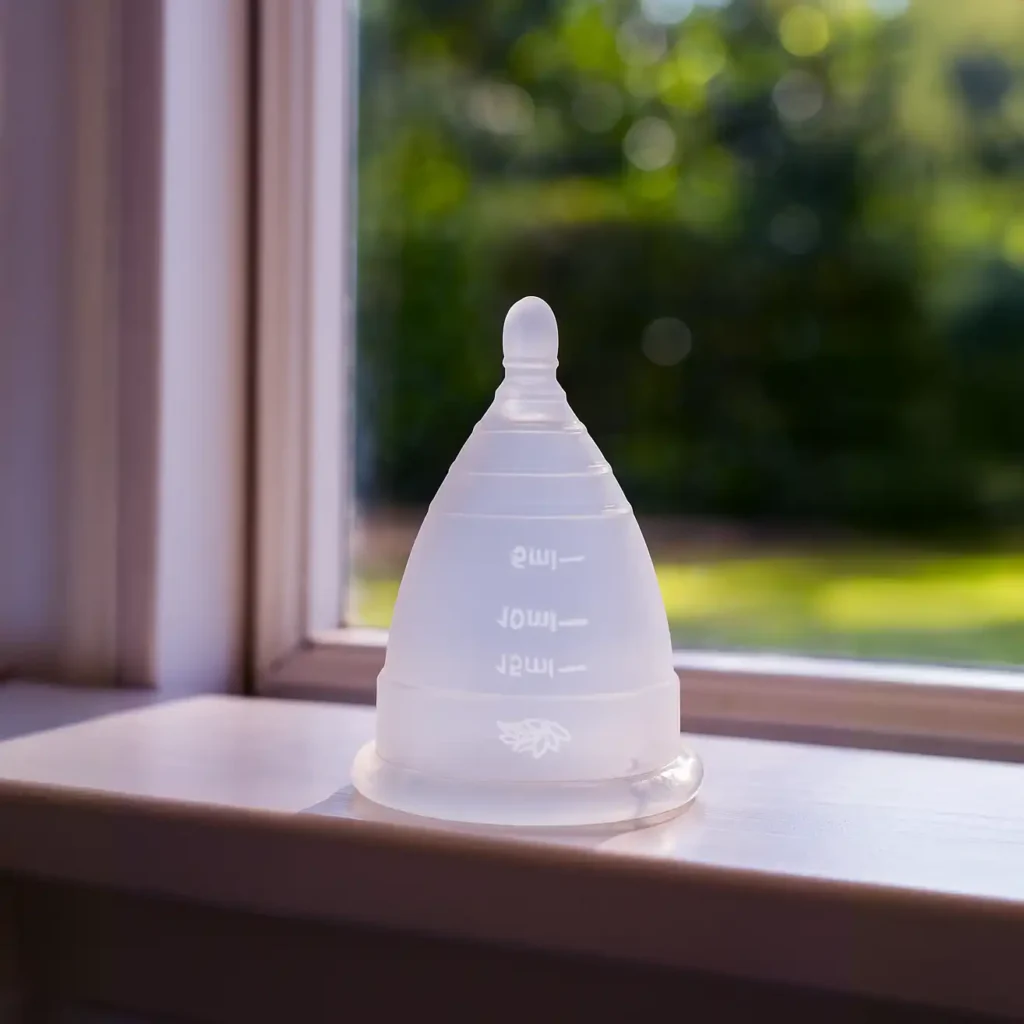 Copa menstrual Angelcup secándose al sol para quitar el mal olor de forma natural.