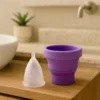 vaso esterilizador con copa menstrual morado