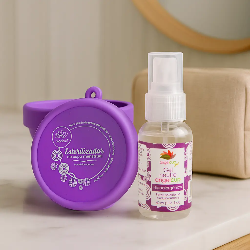 Vaso Esterilizador de copa menstrual y jabón en gel Angelcup