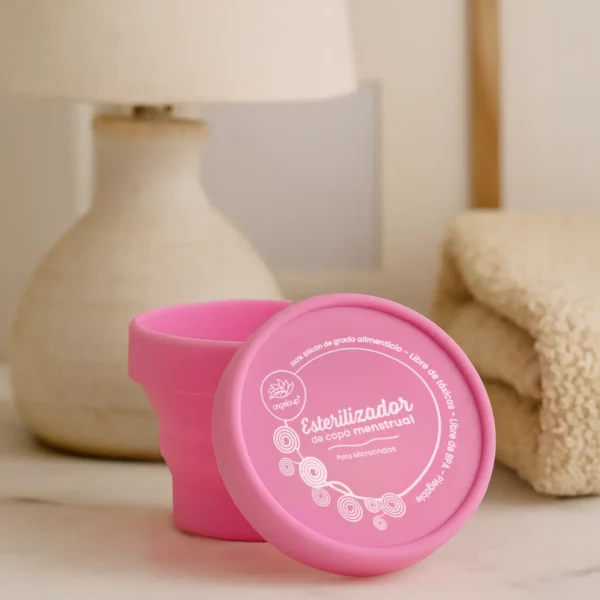 vaso esterilizador de copa menstrual rosa