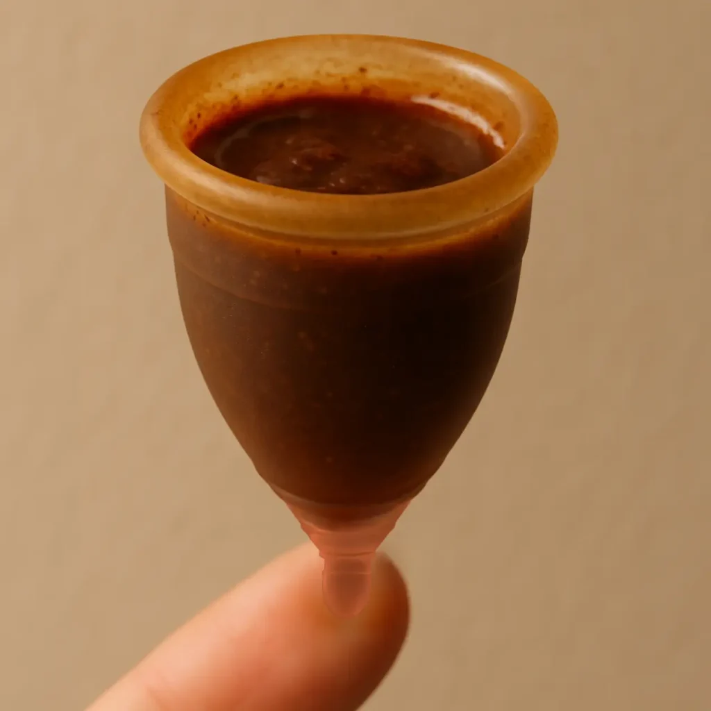 copa menstrual angelcup mostrando sangre con menstruación marrón señal de enfermedad