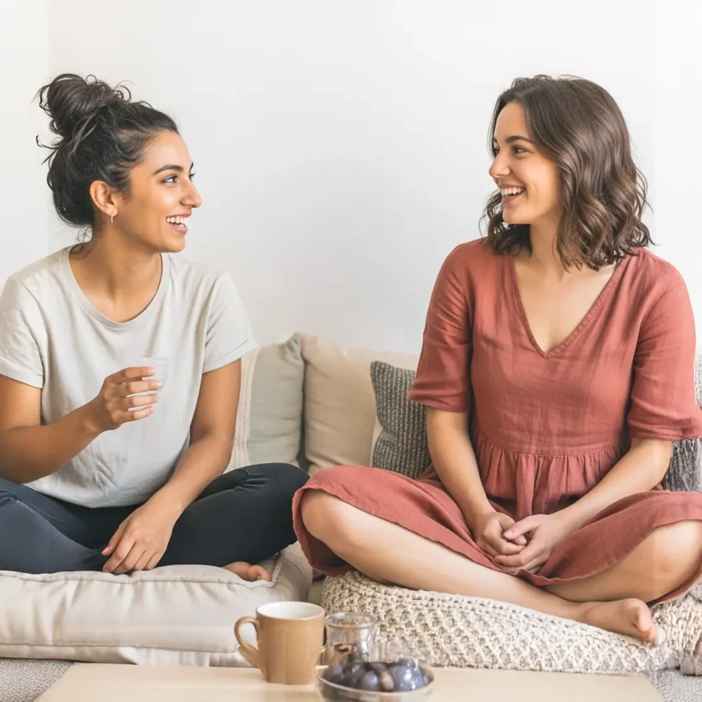 dos amigas platicando en ambiente de sororidad
