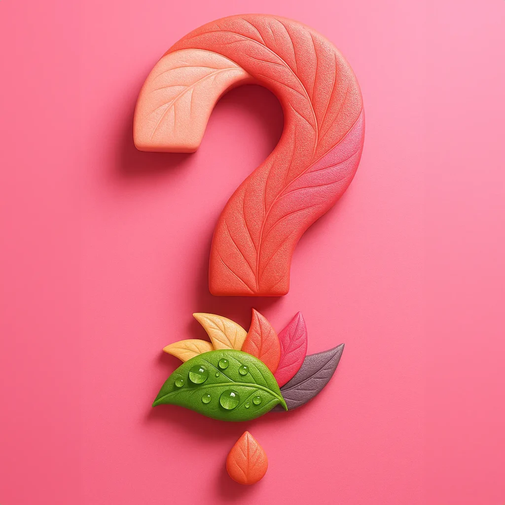 Signo de interrogación con textura de planatas y colores Angelcup para responder la pregunta Cómo se usa la copa menstrual