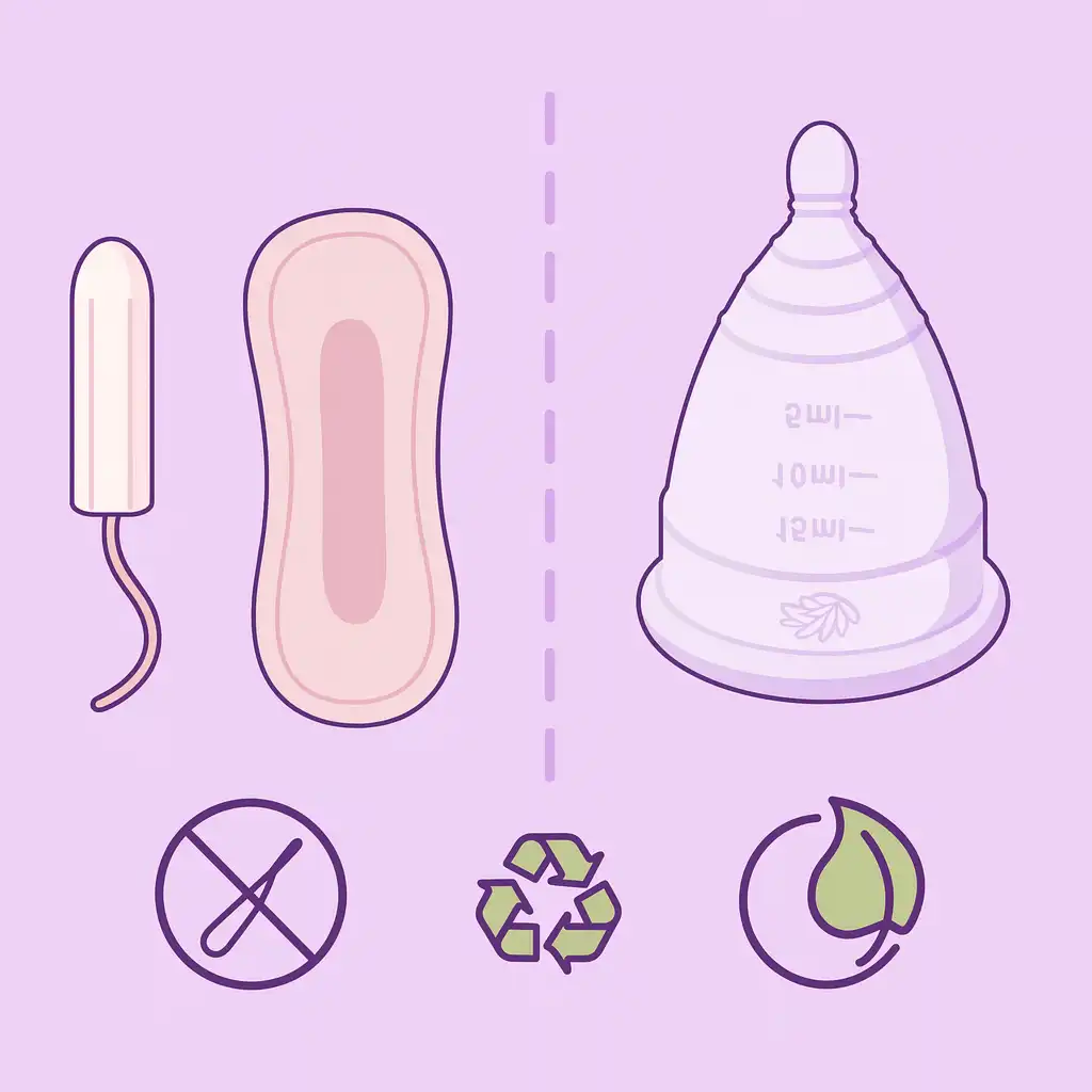 Comparación copa menstrual vs tampones y toallas: diferencias de comodidad, higiene y ecología.
