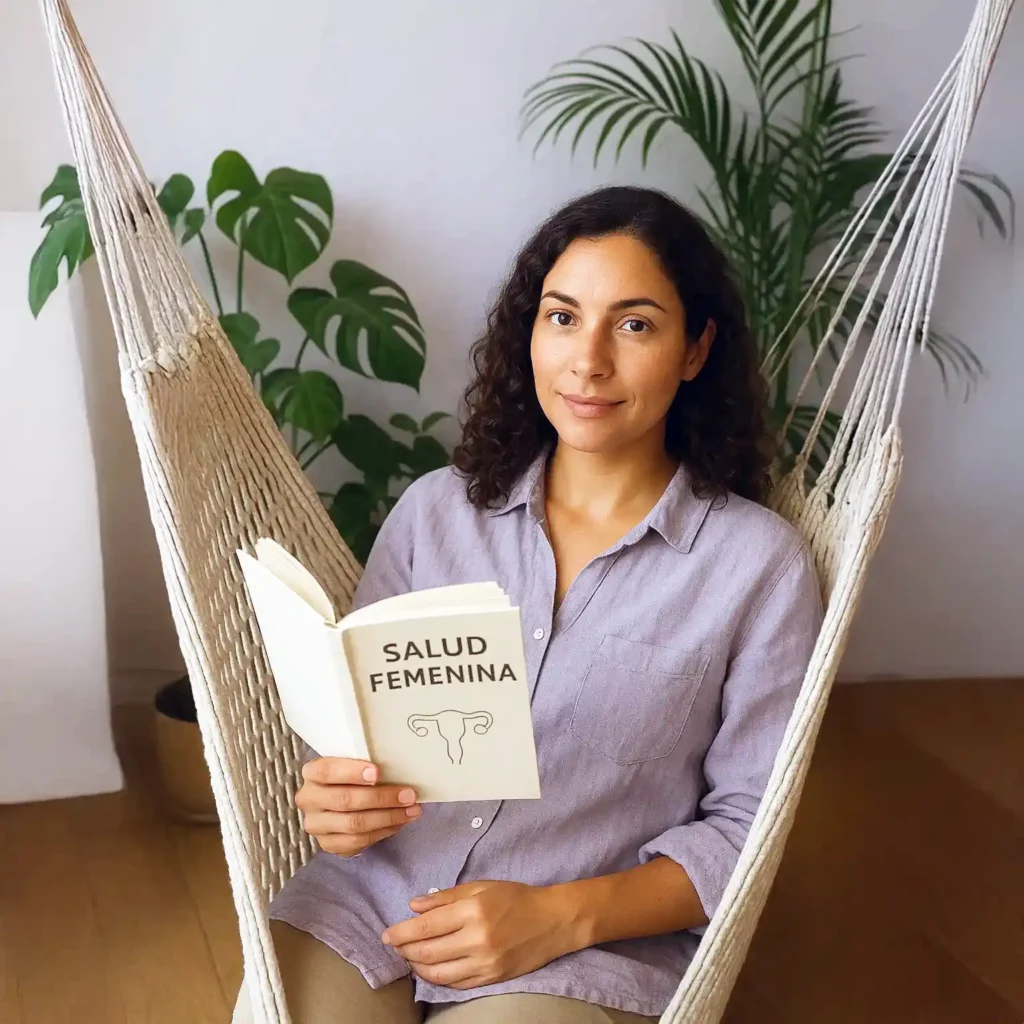 Mujer en hamaca practicando el descanso como una forma de aliviar el síndrome premenstrual y conectar con su bienestar.