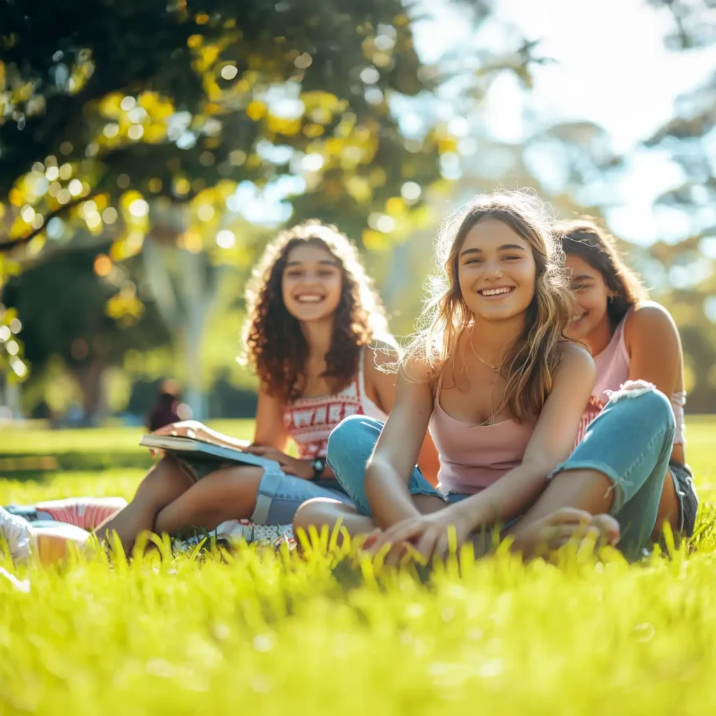dolescentes conversan con confianza sobre la menstruación en un parque, un paso para romper tabúes y vivir su ciclo con libertad.