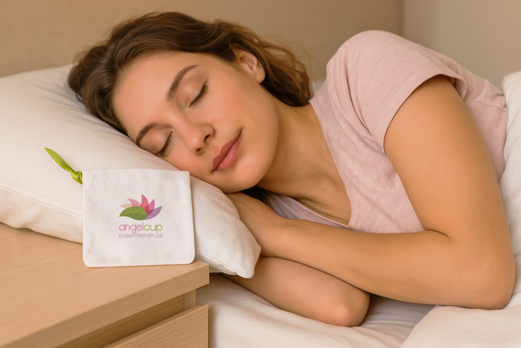 mujer dormida con bolsita angelcup