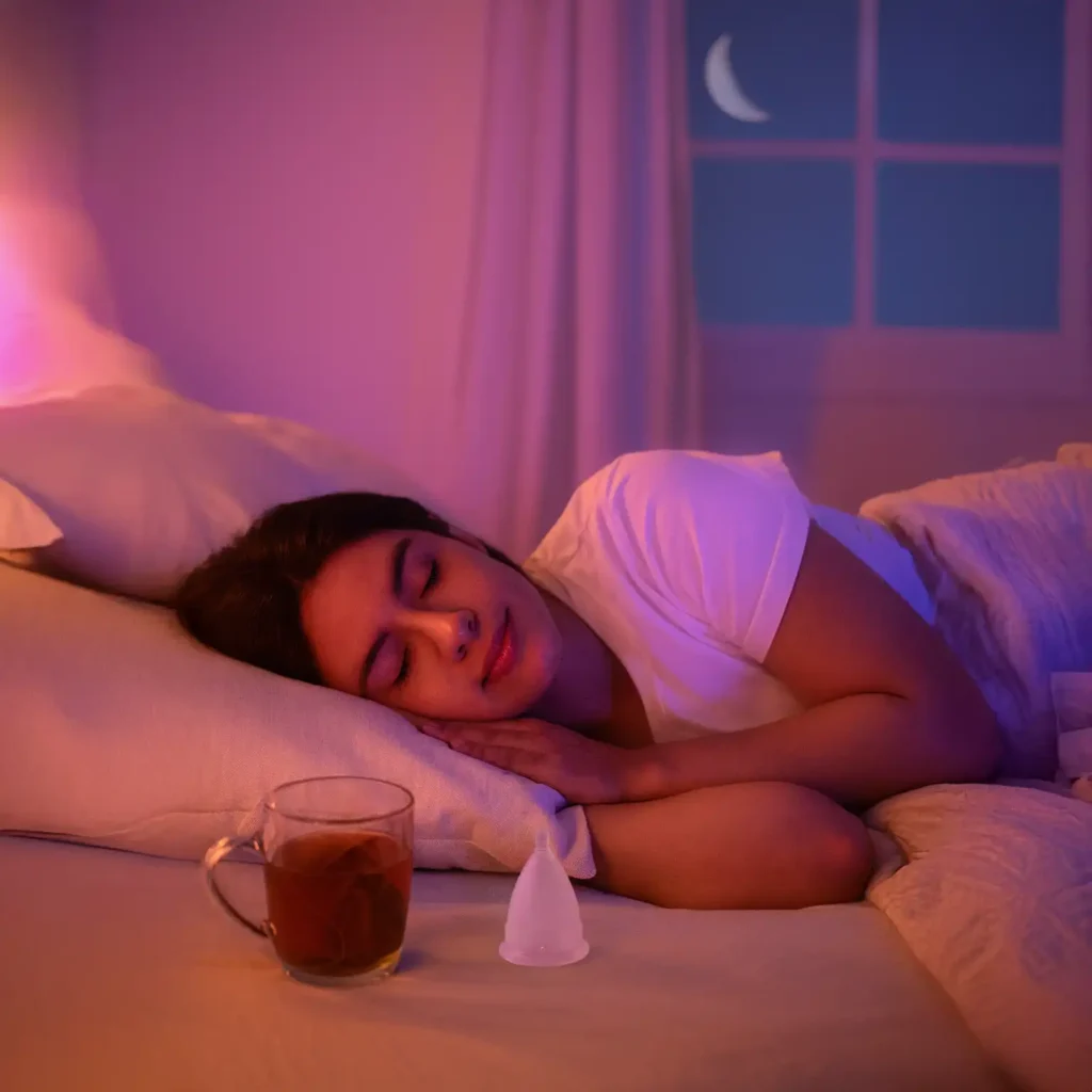 Mujer descubriendo cómo dormir bien durante la menstruación gracias a un ritual de descanso.