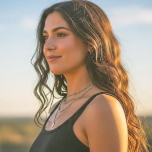 Mujer sonriendo en un campo de flores, representando las ventajas de conectar con tu ciclo menstrual y la naturaleza.