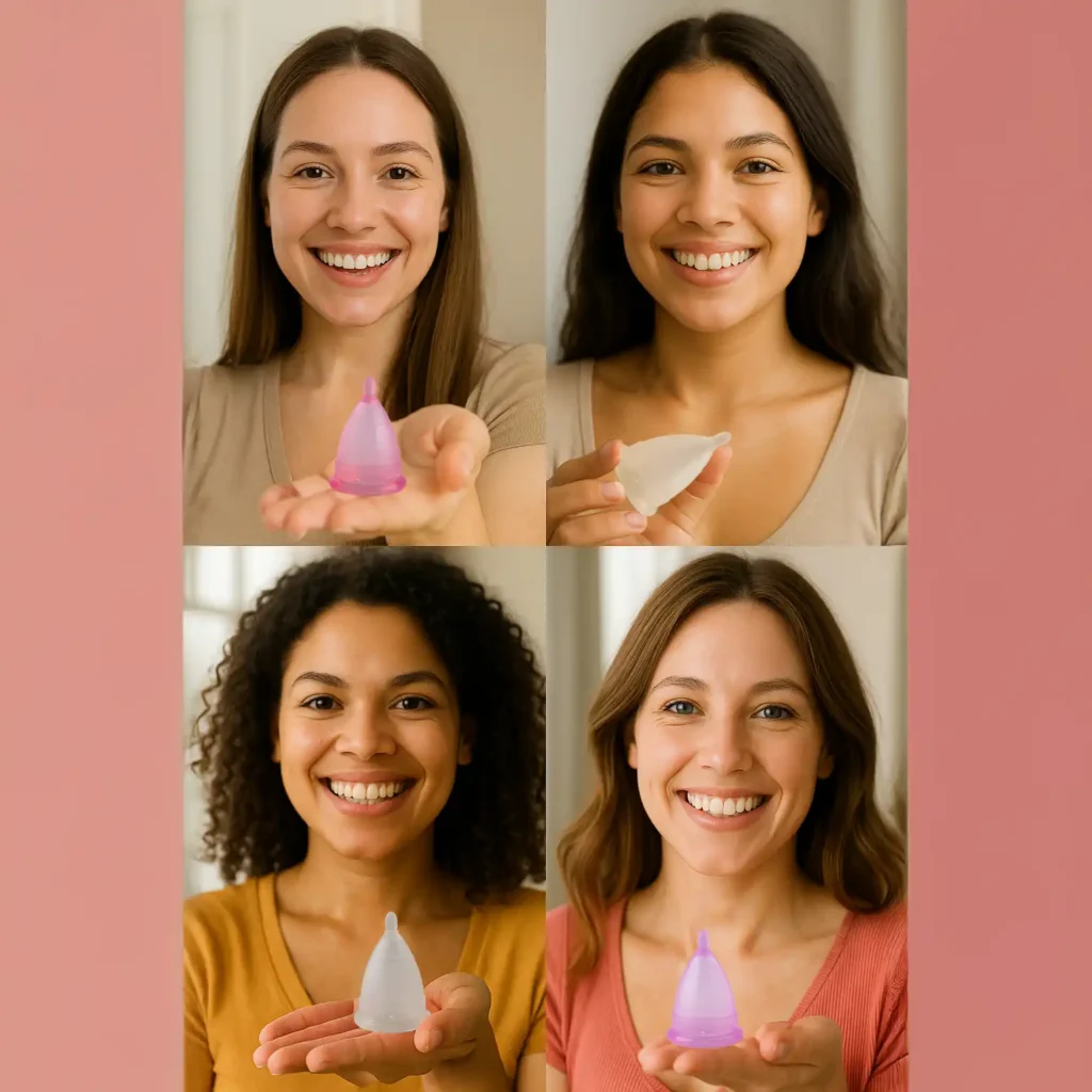 Mujeres diversas celebrando juntas, representando la comunidad y la libertad menstrual que promueve Angelcup.