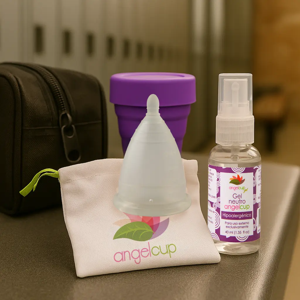 Copa menstrual Angelcup con jabón para copas menstruales y Vaso esterilizador Angelcup