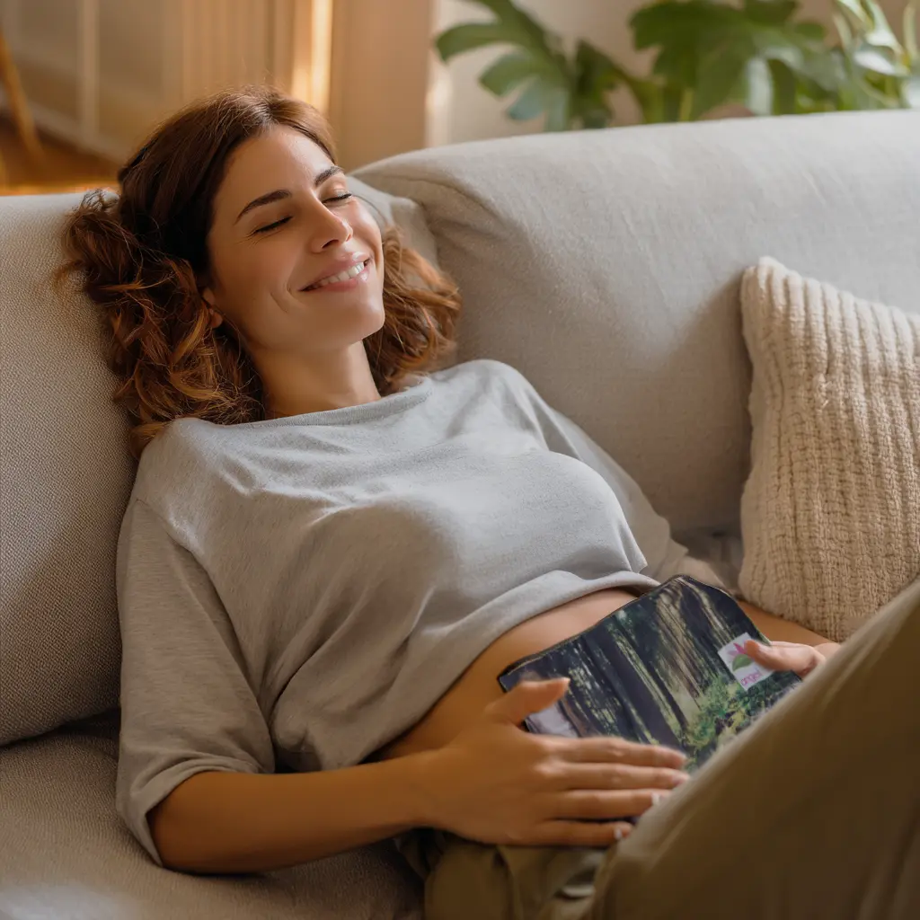 mujer sonriendo y descansando con cojín anticólicos
