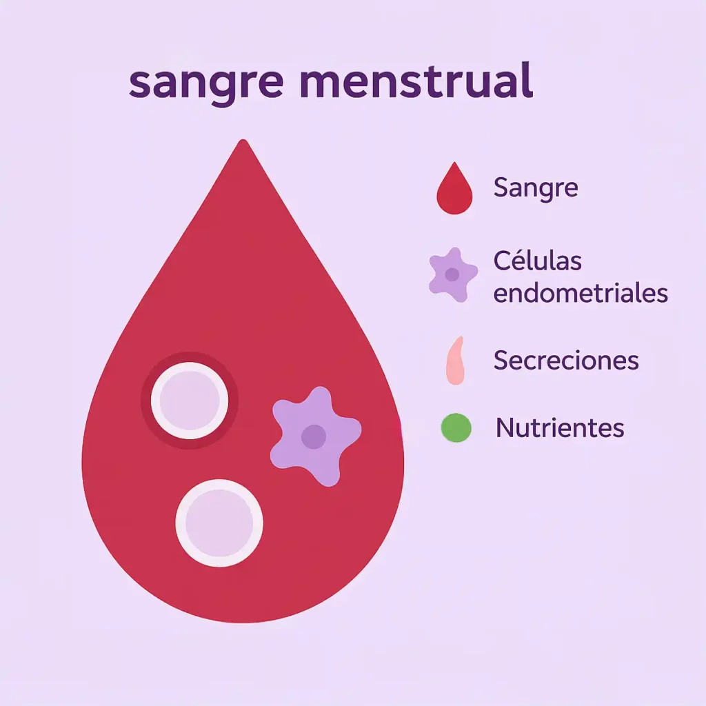 Infografía que muestra la valiosa composición de la sangre menstrual, rica en nutrientes y vida, recolectada de forma consciente con la copa Angelcup.