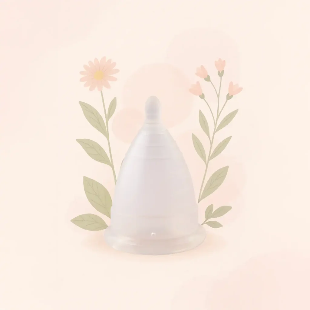 Copa menstrual Angelcup rodeada de flores de lavanda, simbolizando un ciclo menstrual natural y en bienestar. Guía completa de la copa menstrual por Angelcup.