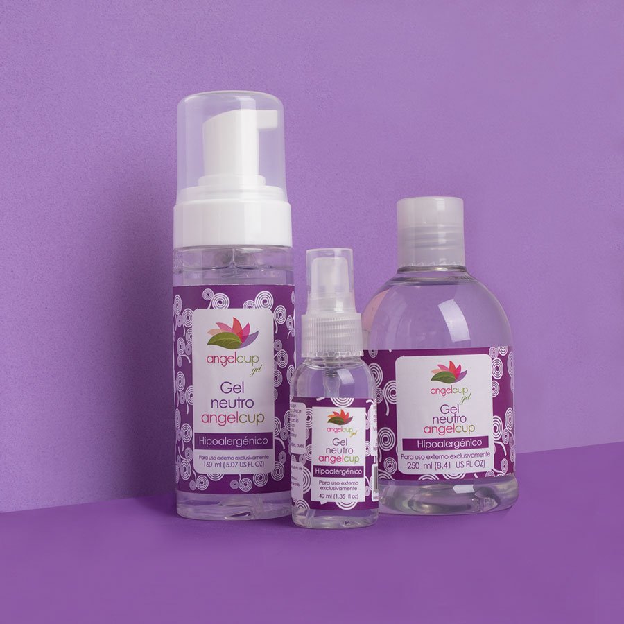 Gel neutro Angelcup hipoalergénico para copa menstrual - Jabón de limpieza en tres presentaciones 60ml, 240ml - Cuidado íntimo