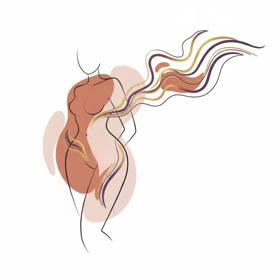 Ilustración abstracta del cuerpo femenindo con líneas que representan tipos de orgásmos etéreos