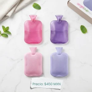 Bolsa de agua caliente y fría Angelcup en cuatro colores rosa y morado sobre fondo limpio